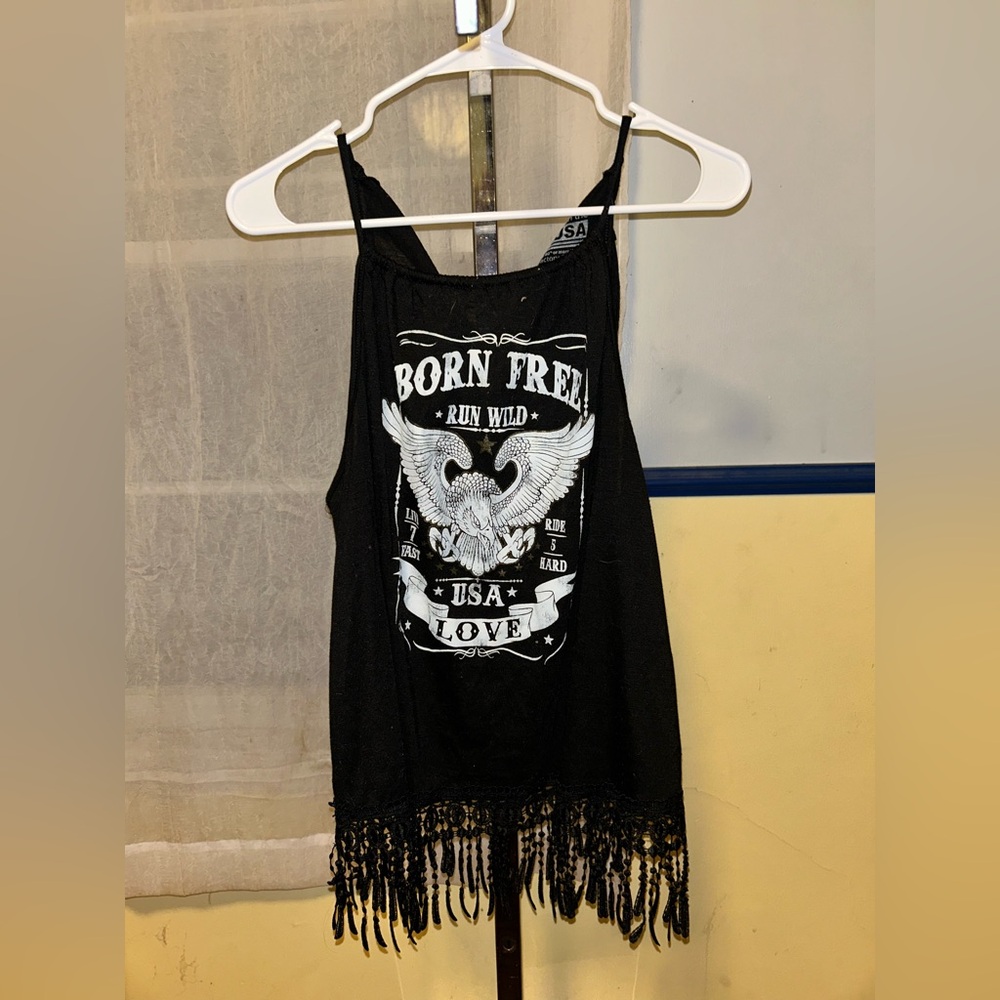 Made in USA XXXL 3XL Black Eagle Born Free Run Wild Fringe Grunge Goth Tank Top